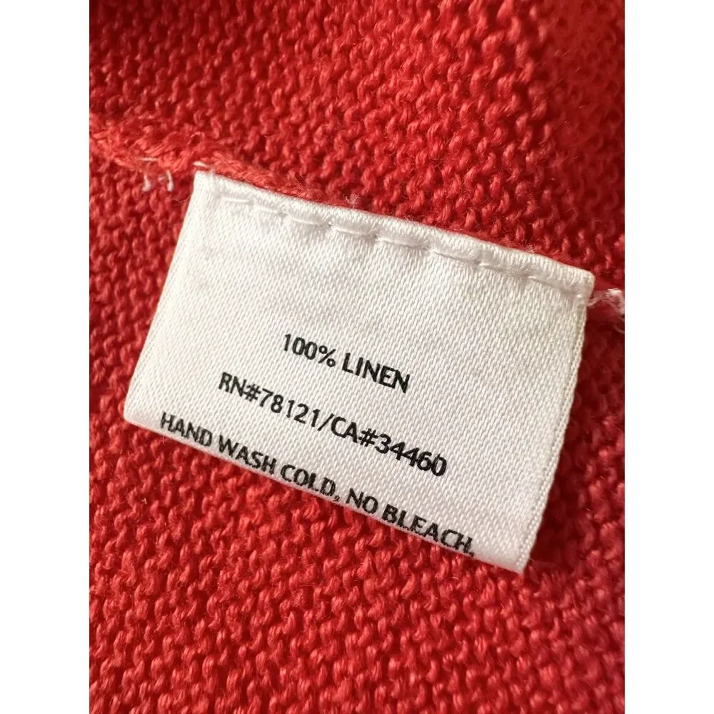 Eileen Fisher 100% Linen Open Front Cardigan Sweater Burnt Orange Small